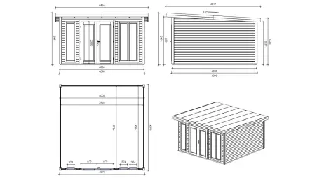Abri de jardin en bois Kira 4,04x4,09m - 12m2 - Ep. 34mm
