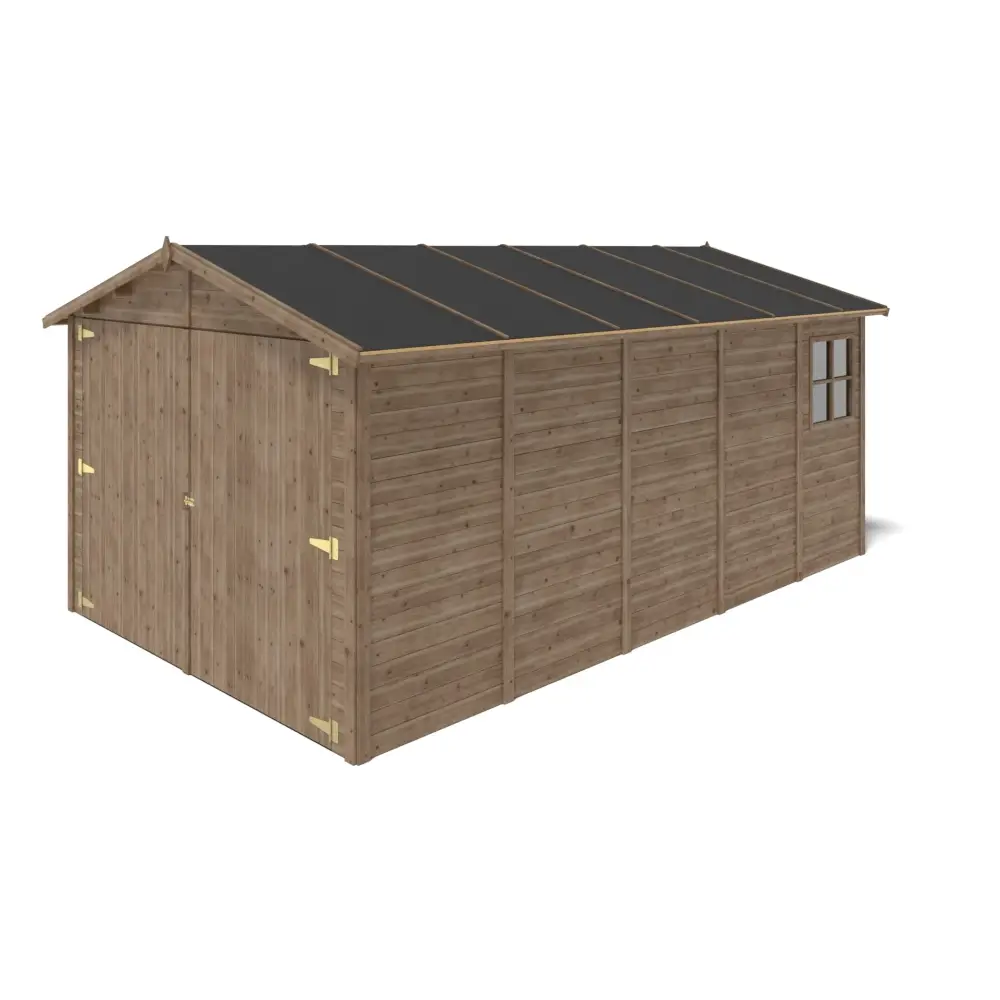 Garage en bois - 14.94m2 - 3.05x4.93m - Ep. 18mm - couleur: marron