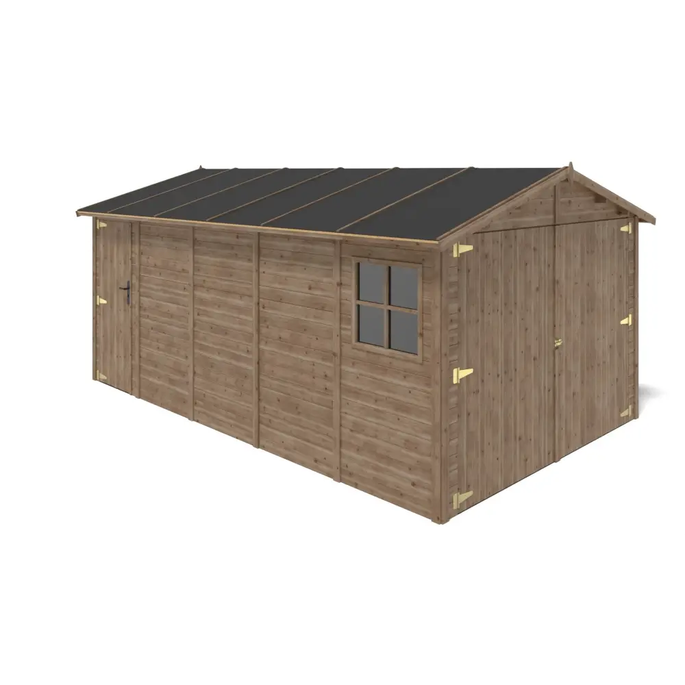 Garage en bois - 14.94m2 - 3.05x4.93m - Ep. 18mm - couleur: marron