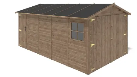 Garage en bois - 14.94m2 - 3.05x4.93m - Ep. 18mm - couleur: marron