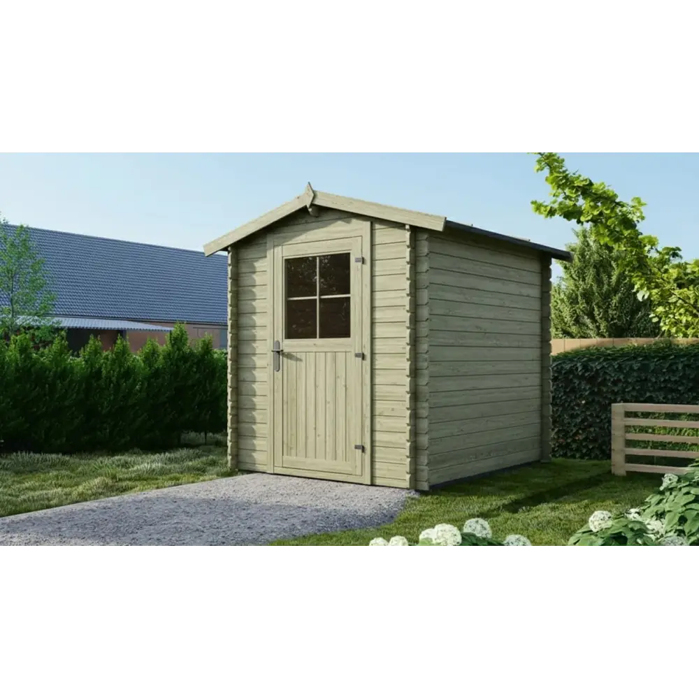 Abri de jardin en bois - 4.75m2 - 1.9x2.5m - Traité - Ep. 28mm - Couleur: vert