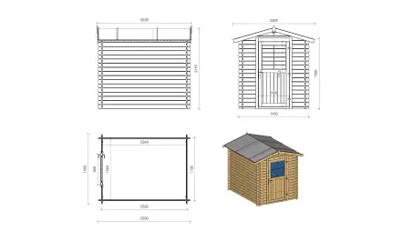 Abri de jardin en bois - 4.75m2 - 1.9x2.5m - Traité - Ep. 28mm - Couleur: vert