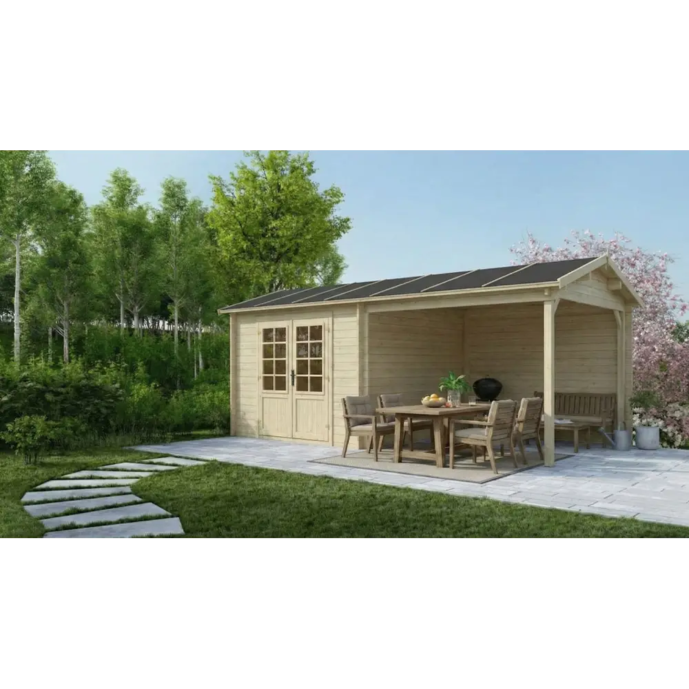 Abri de jardin en bois - 18m2 - 5.79x3m - Ep. 28mm - Couleur: naturel