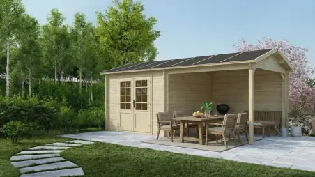 Abri de jardin en bois - 18m2 - 5.79x3m - Ep. 28mm - Couleur: naturel