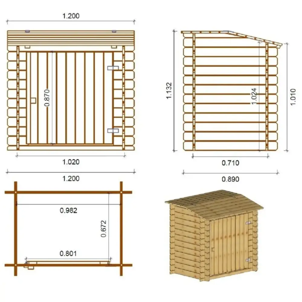 Armoire de jardin en bois -1.2x0.89 m - H.1.13 m - imprégné