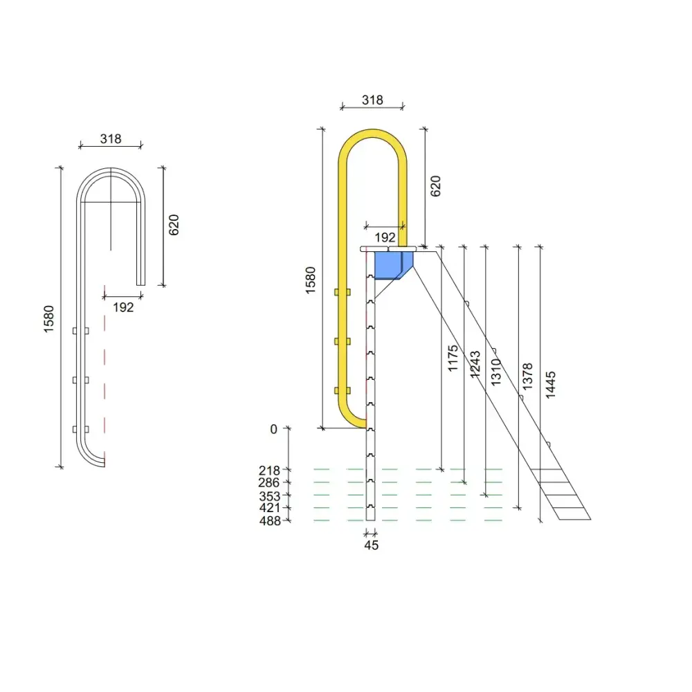 Échelle de piscine en acier inoxydable à 3 marches