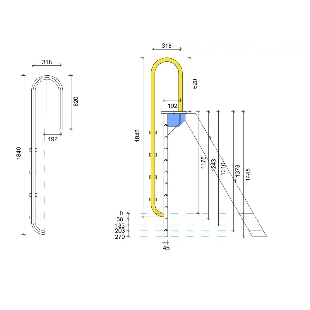 Échelle de piscine en acier inoxydable à 4 marches