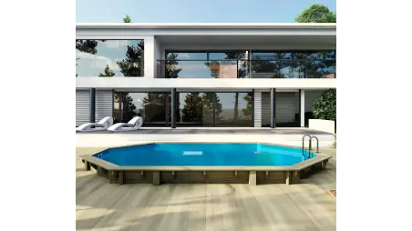 Piscine en bois 6.57x4.07 - H.1.2 m cadre en métal, sans dalle béton