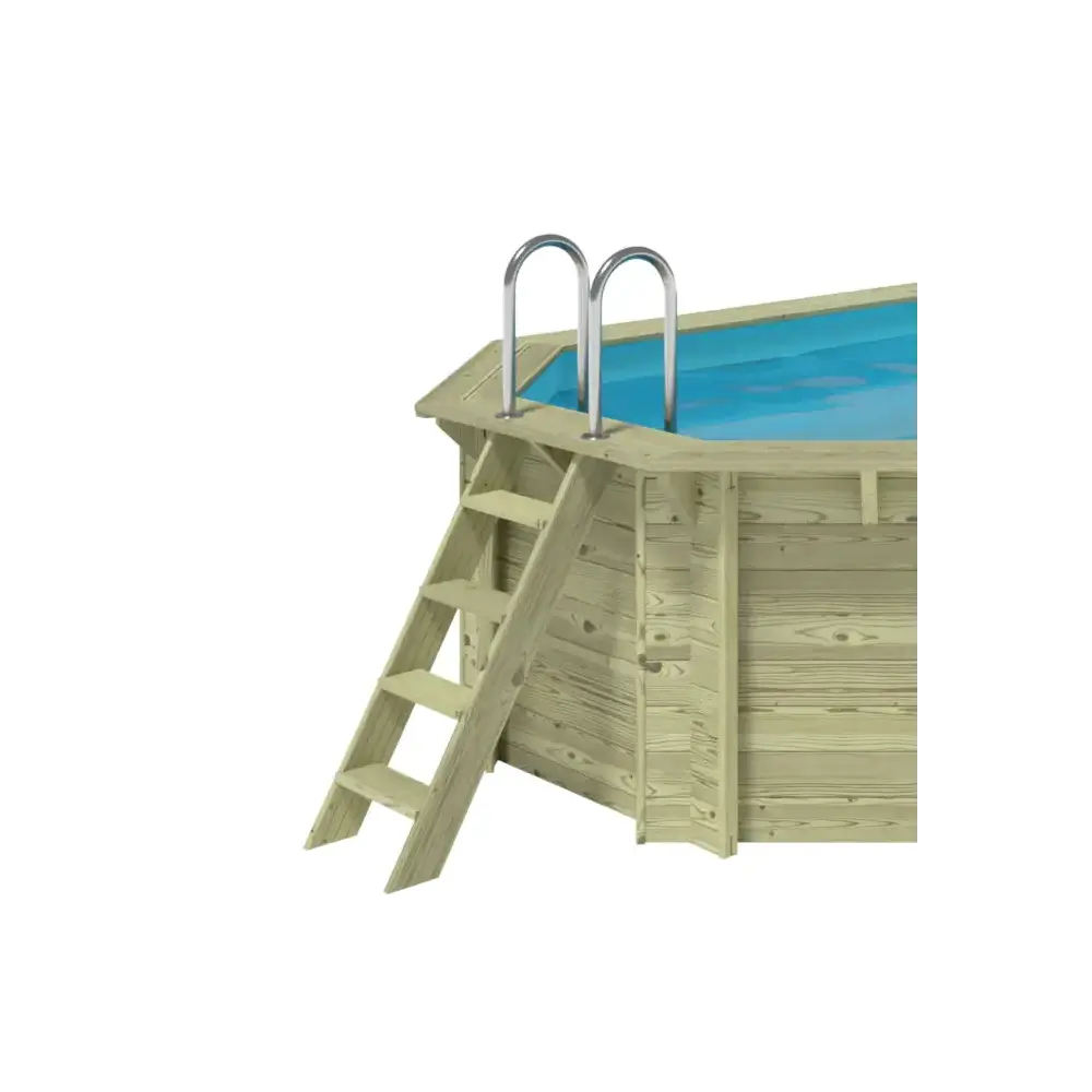 Piscine en bois 6.57x4.07 - H.1.2 m cadre en métal, sans dalle béton