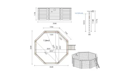 Piscine en bois Coral 3.25x3.25 - H.1.18 m autoportante