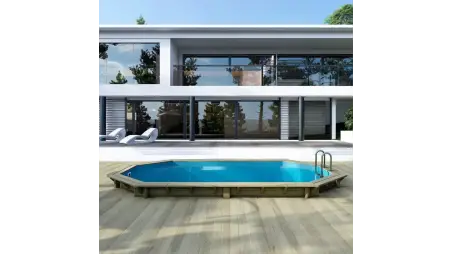 Piscine en bois Nemo 5.79x3.49 - H.1.45 m fixations à sceller