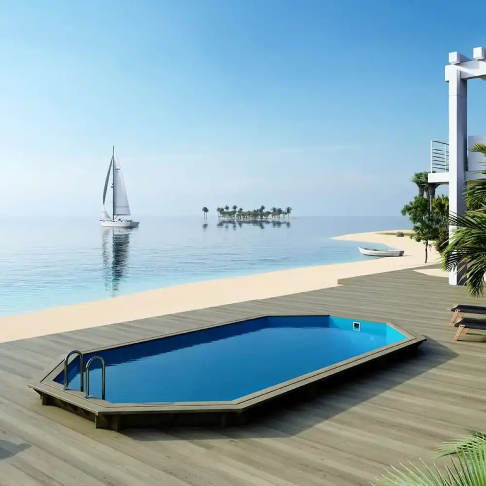 Piscine en bois Nemo 7.3x3.97 - H.1.45 m fixations à sceller