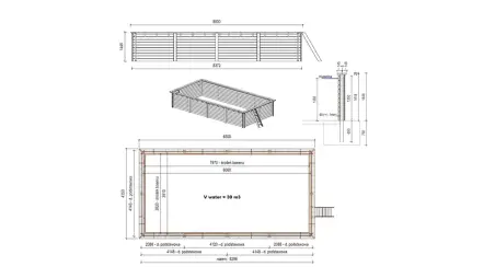Piscine en bois Aqua 8.5x4.35 - H.1.45 m fixations à sceller