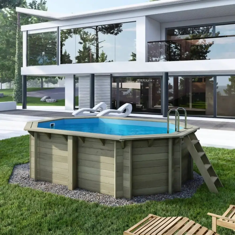 Piscine en bois Nemo 4.3x3 - H.1.18 m cadre en métal, sans dalle béton