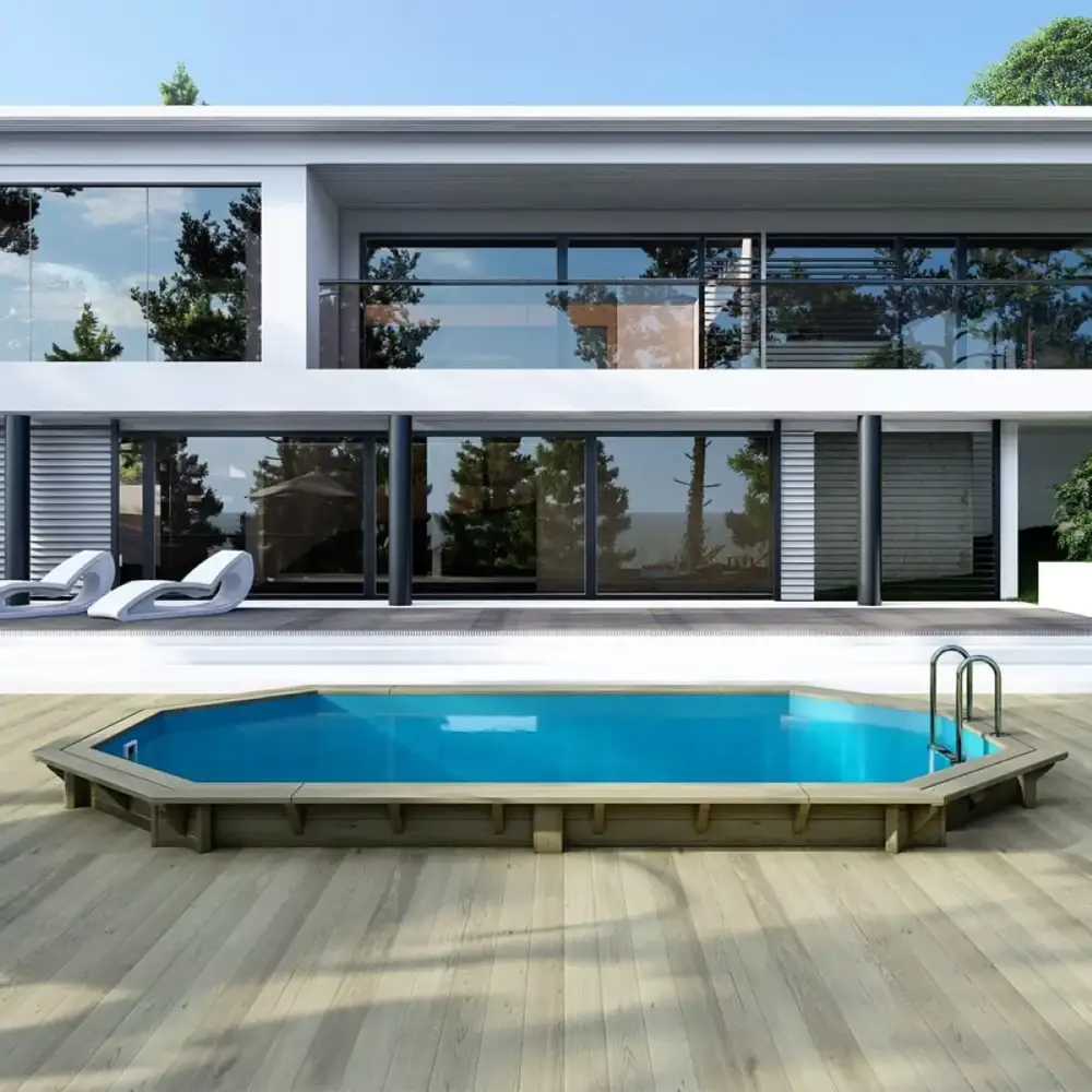 Piscine en bois Nemo 5.79x3.49 - H.1.45 m fixations à visser