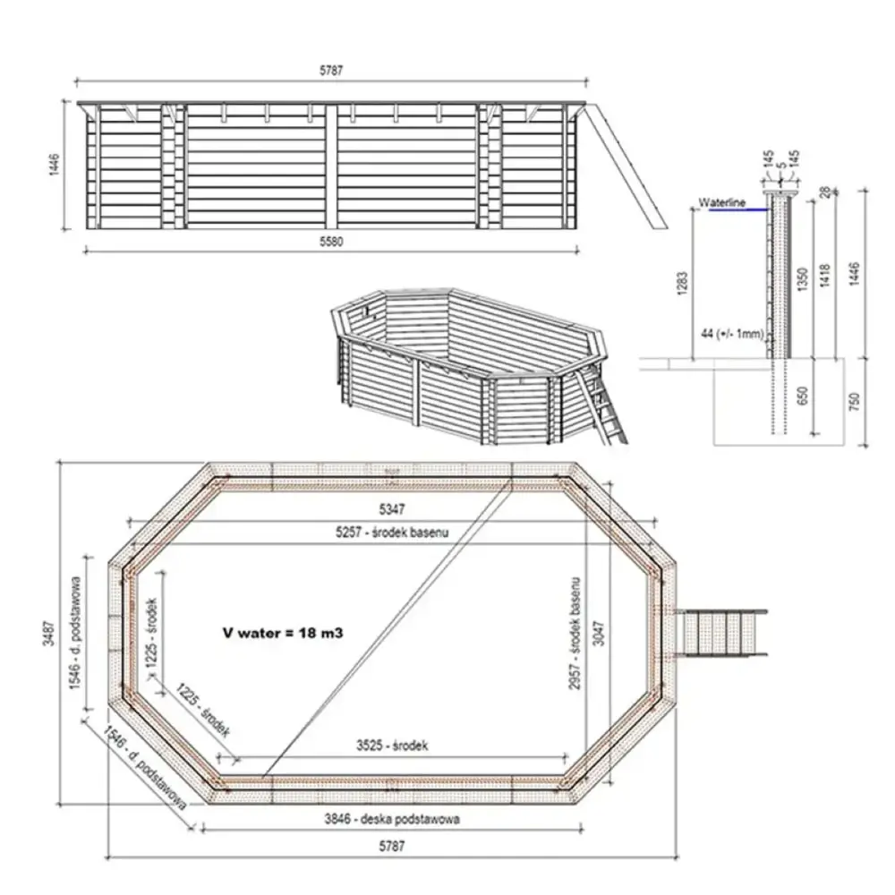 Piscine en bois Nemo 5.79x3.49 - H.1.45 m cadre en métal, sans dalle béton