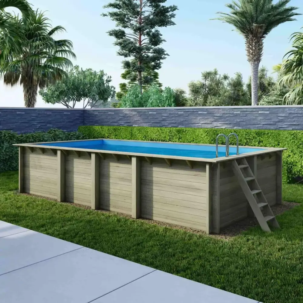 Piscine en bois Aqua 7x3.75 - H.1.45 m cadre en métal, sans dalle béton