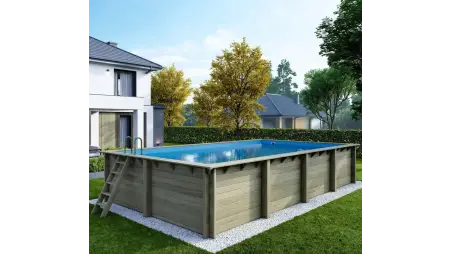 Piscine en bois Aqua 8.5x4.35 - H.1.45 m cadre en métal, sans dalle béton