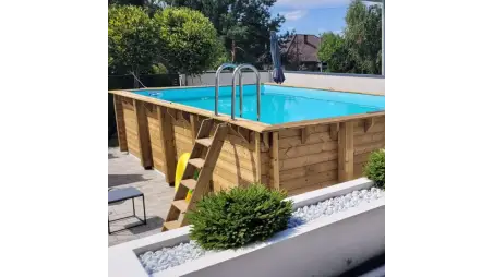 Piscine en bois Aqua 8.5x4.35 - H.1.45 m cadre en métal, sans dalle béton