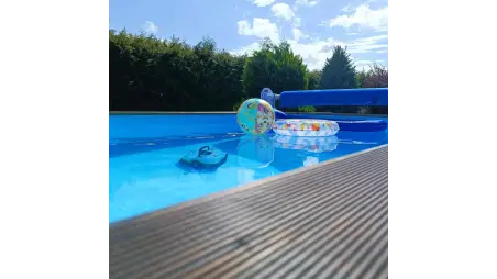 Piscine en bois Aqua 8.5x4.35 - H.1.45 m cadre en métal, sans dalle béton